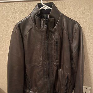 Calvin Klein Faux Leather Bomber Jacket, Brown, Medium